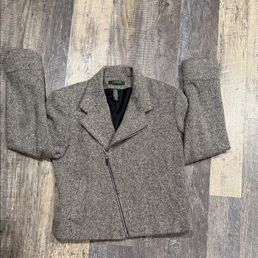Lauren Ralph Lauren Black and White Moto Blazer Jacket. Wool and Cashmere